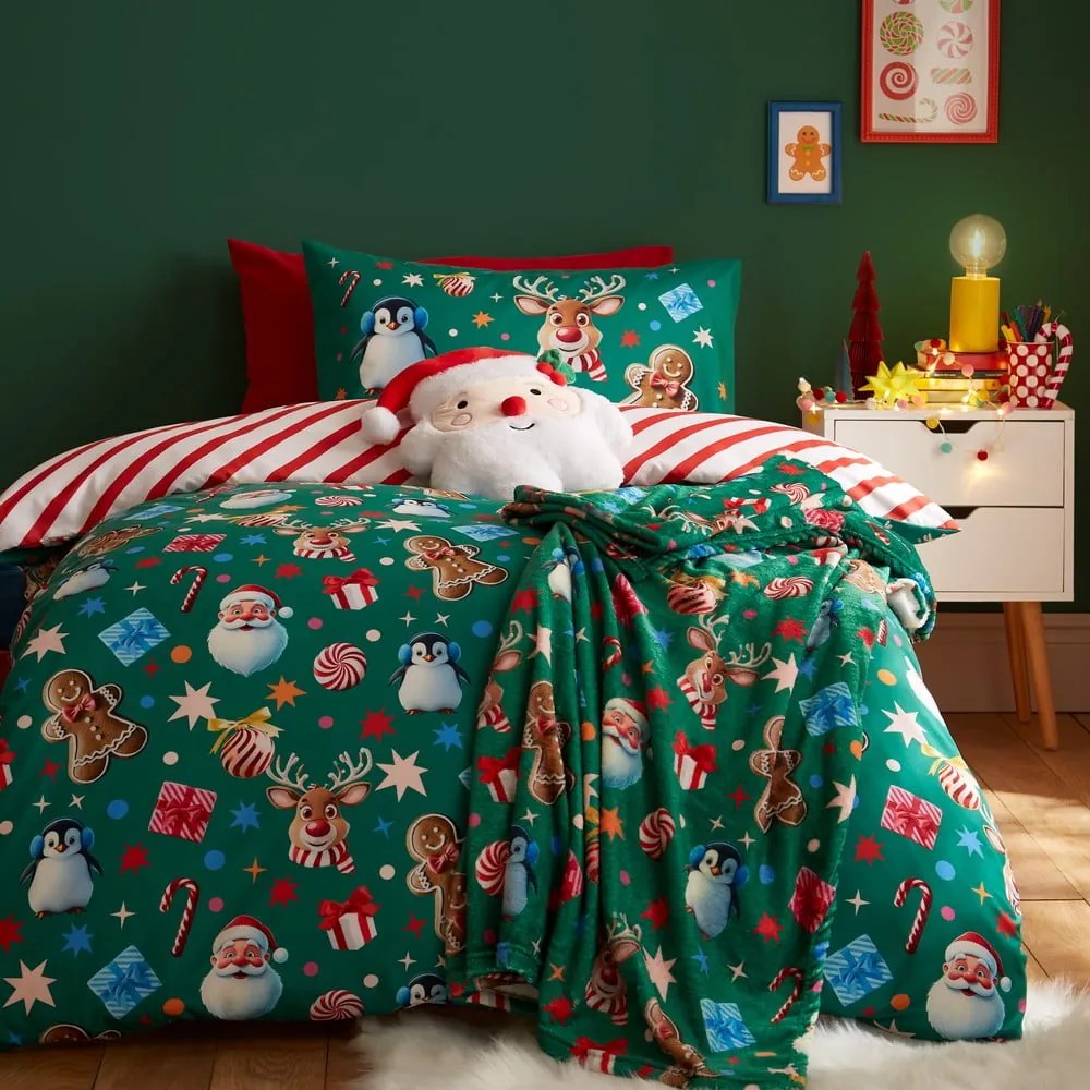 Zöld kétszemélyes ágyneműhuzat 200x200 cm Christmas Icons – Catherine Lansfield
