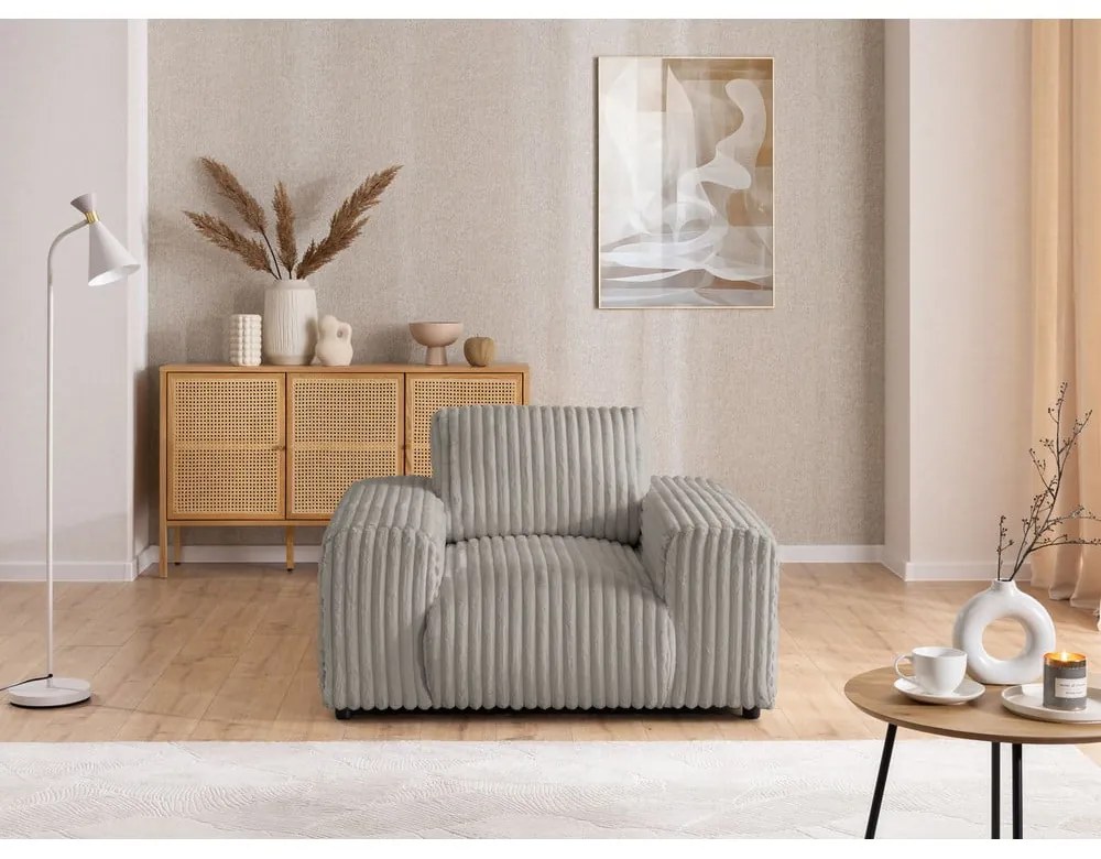 Világosszürke kordbársony fotel Justin – Ropez