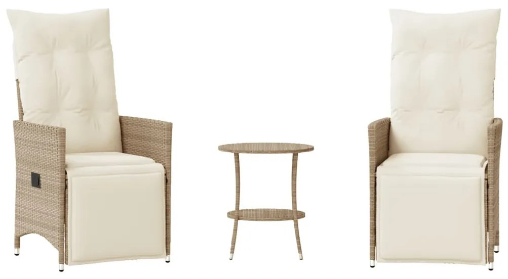 3 részes bézs polyrattan bisztrógarnitúra párnával