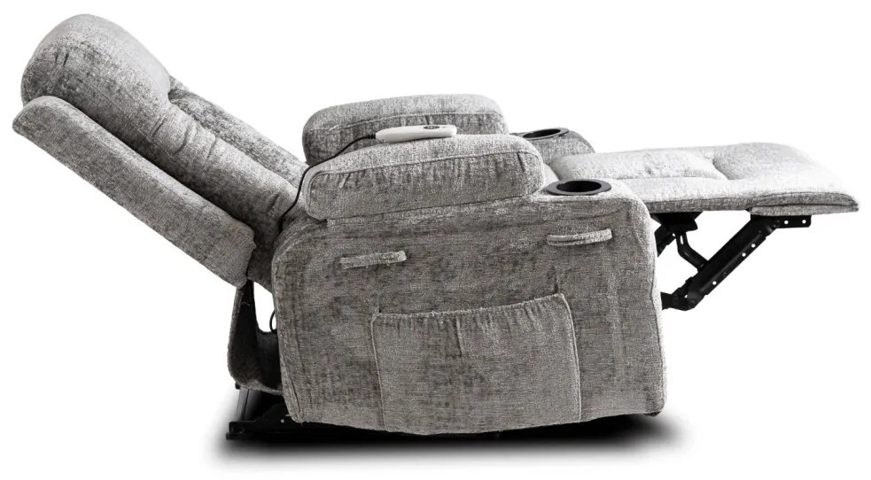 Elektromosan Vezérelhető Masszázsfunkciós Relaxfotel Szürke Bársony Kárpittal. BOX2