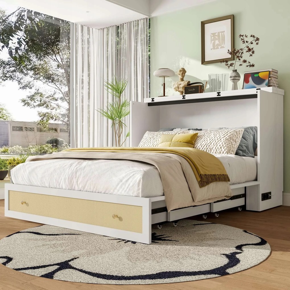 Murphy ágy 140x200 Falba süllyeszthető ágy Usb összecsukható ágy Fehér