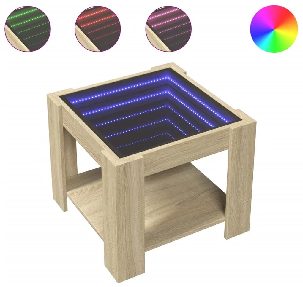 Sonoma tölgy szerelt fa dohányzóasztal LED-del 53 x 53 x 45 cm