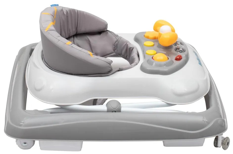 Gyerek bébikomp Baby Mix kormánykerékkel szilikon kerekek szürke