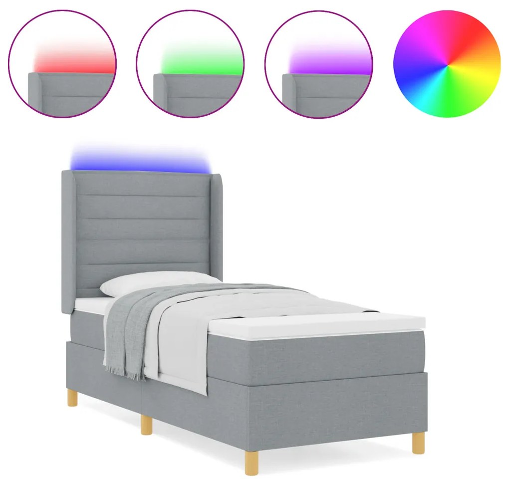 Boxspring Ágy Matrac & LED Fény Szürke 90x190 cm Szövet