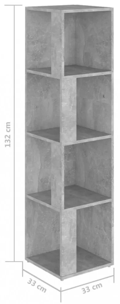 betonszürke szerelt fa sarokszekrény 33 x 33 x 132 cm