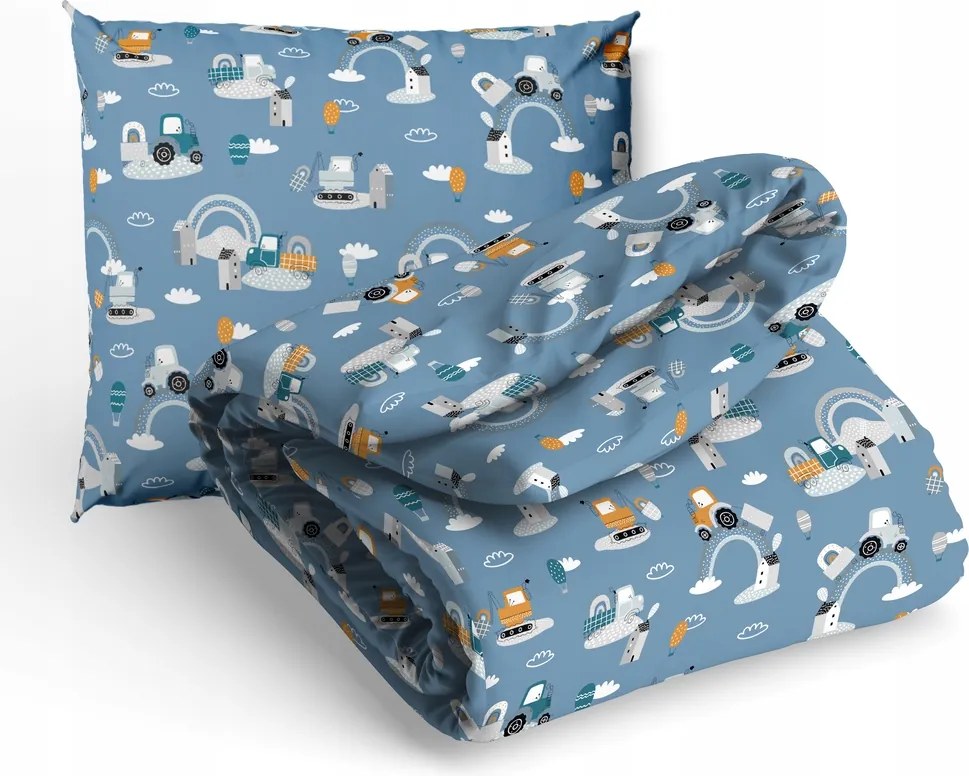 Gyerek Ágyneműhuzat 160x200 baba 100% pamut Certfikat Szivárvány kotrógép