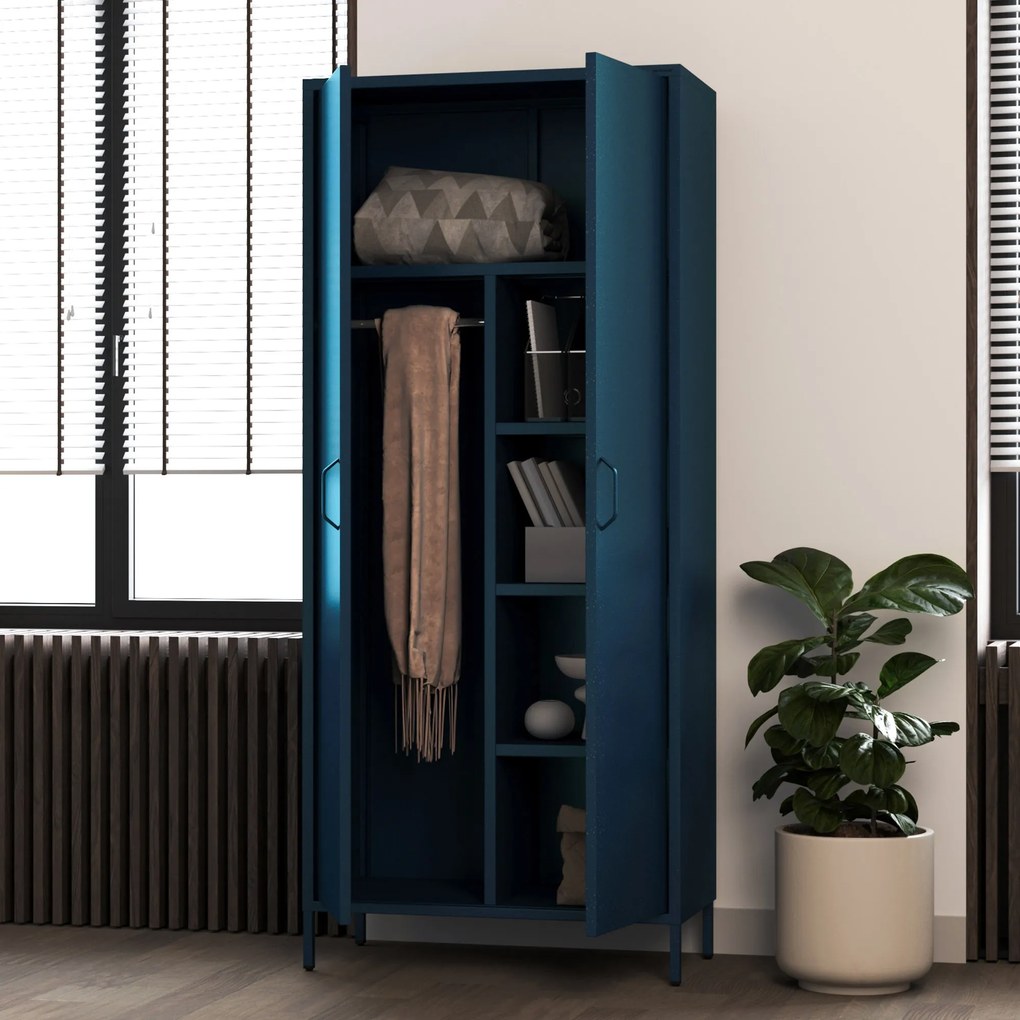 Gardróbszekrény FLAVIO, 800 x 1850 x 450 mm, Modern: sötétkék