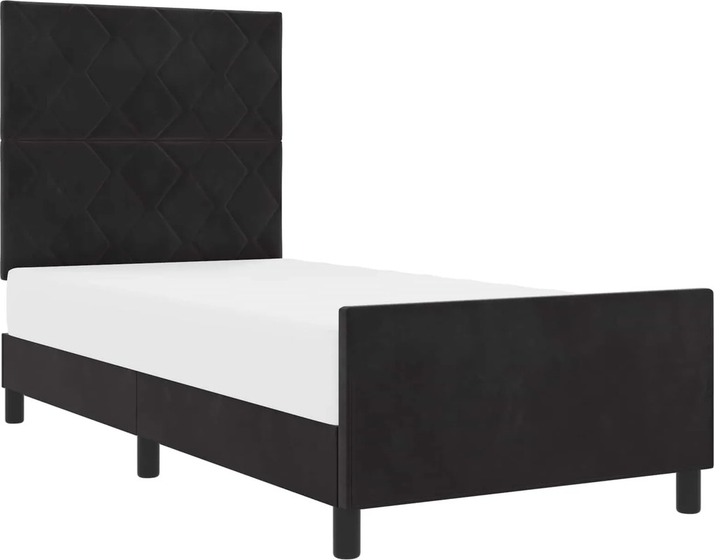 vidaXL Boxrugós ágy fejtámlával Fekete 90 x 200 cm Bársony
