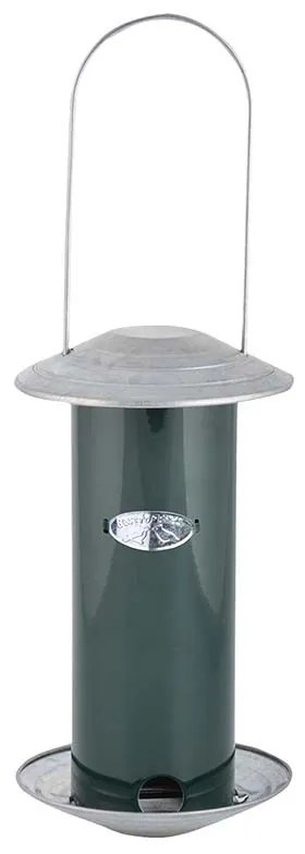 Felakasztható önadagolós fém madáretető, sötétzöld, 23 cm