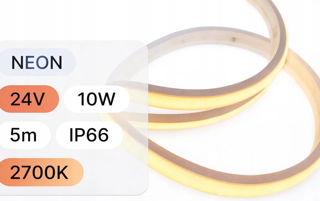 Led szalag neon 9,8x5,5mm meleg szín 2700K