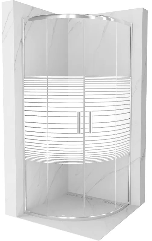 Mexen Rio félköríves zuhanykabin 90 x 90 cm, fehér csíkok, króm - 863-090-090-01-20