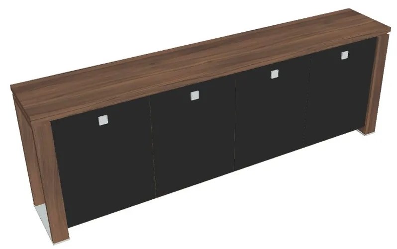Verno+ alacsony szekrény 260 x 46 x 90 cm, üvegajtó, dió / fekete