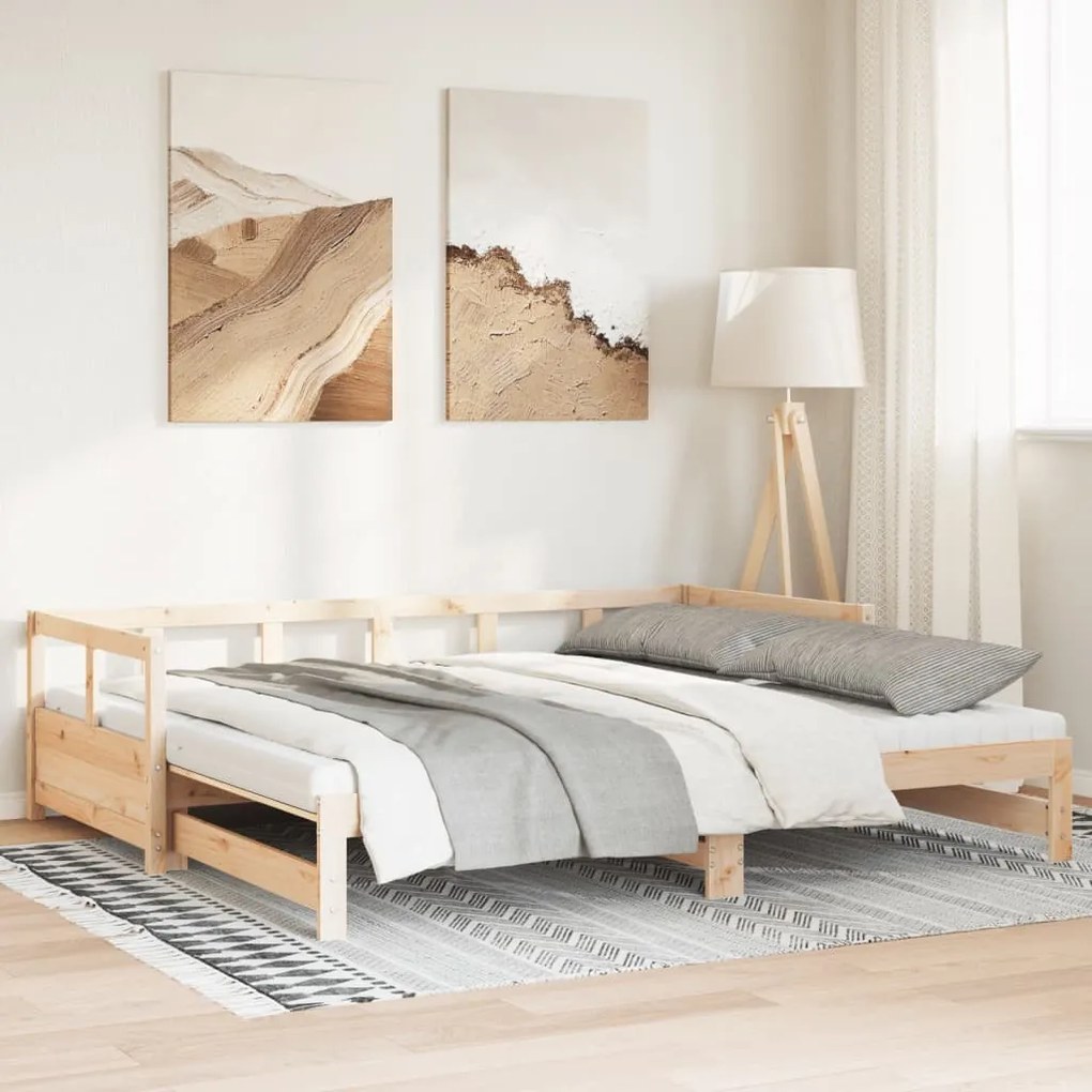 tömör fenyőfa kihúzható kanapéágy matracokkal 80 x 200 cm