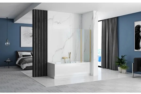 REA-K9777 - Összecsukható kádparaván AGAT 140x100 cm szálcsiszolt arany/átlátszó