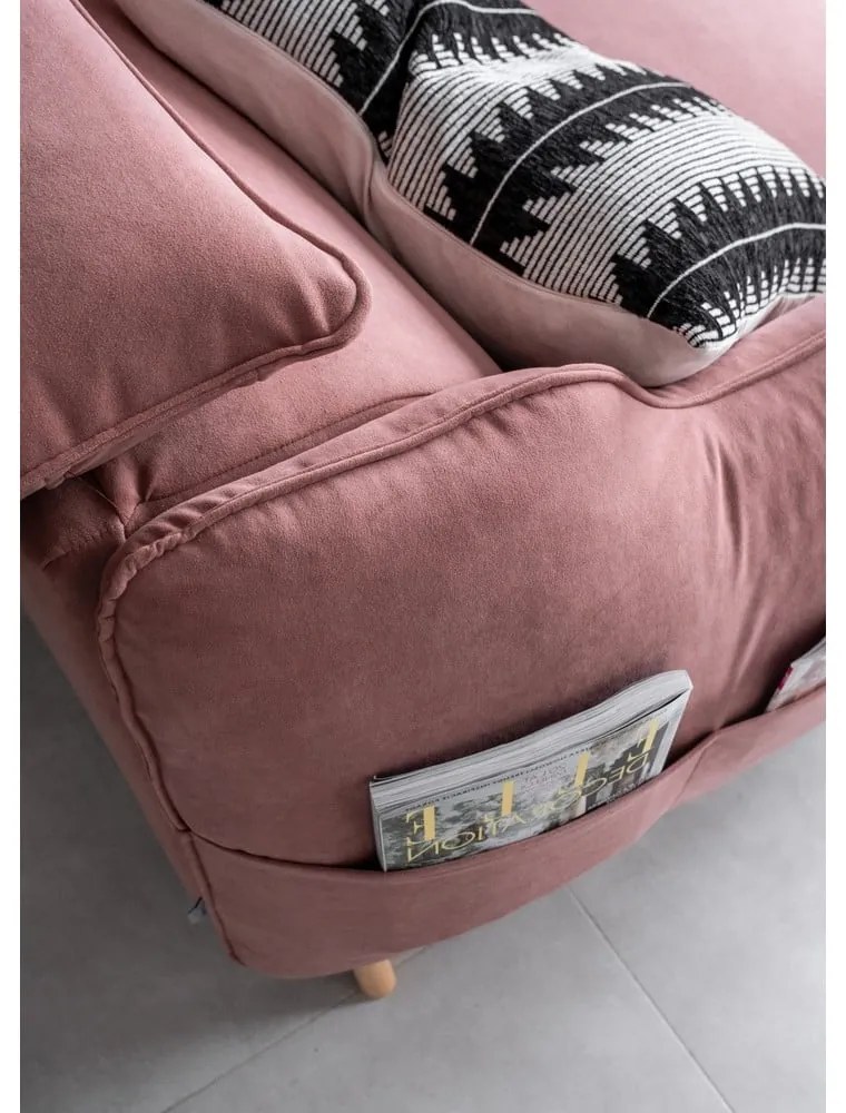 Világos rózsaszín bársony kinyitható sarokkanapé (jobb oldali) Sweet Harmony – Miuform