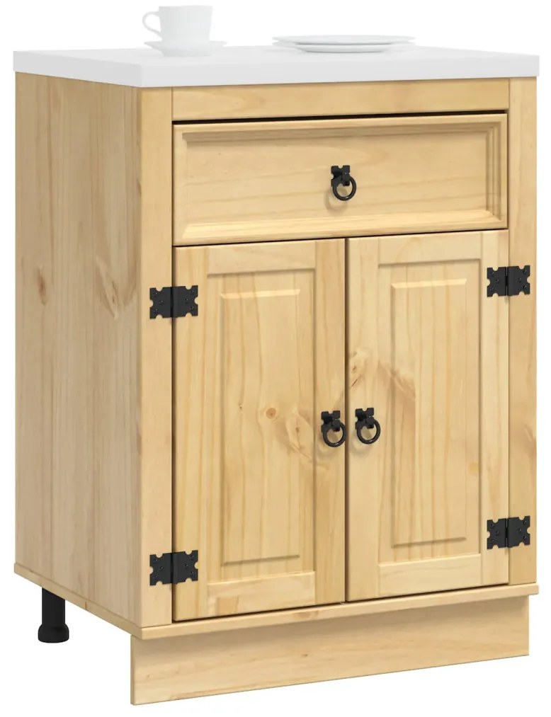 Cabinet fiókkal polcokkal Méz 60 x 46 x 81,5 cm Tömör fenyőfa