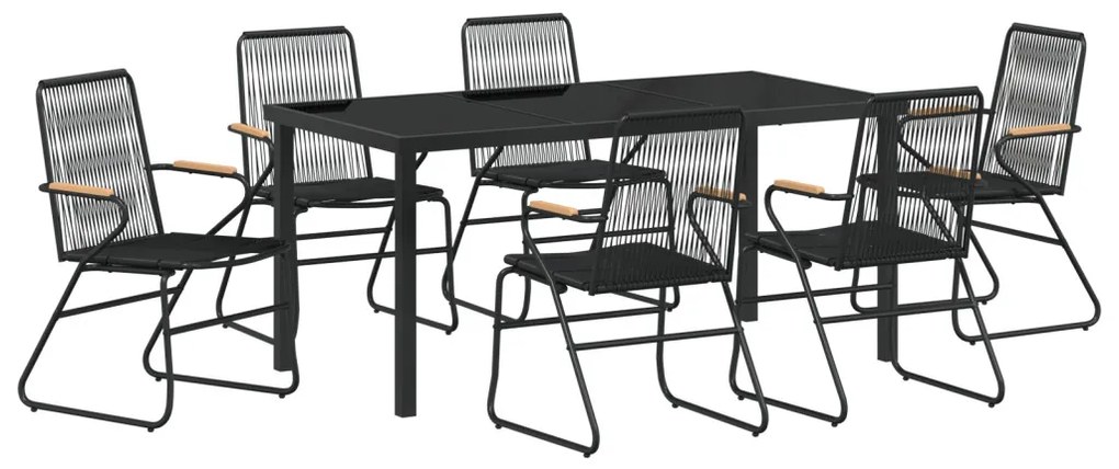 7 Részes Kerti Étkező Szett Fekete PVC Rattan