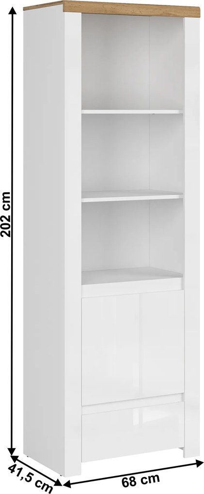 Polcállvány 1D1S, fényes fehér/wotan tölgy, VILGO