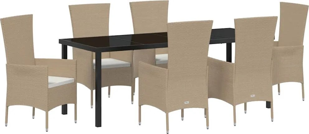 vidaXL Kert étkező szett párnával 7 pcs Bézs polirattan