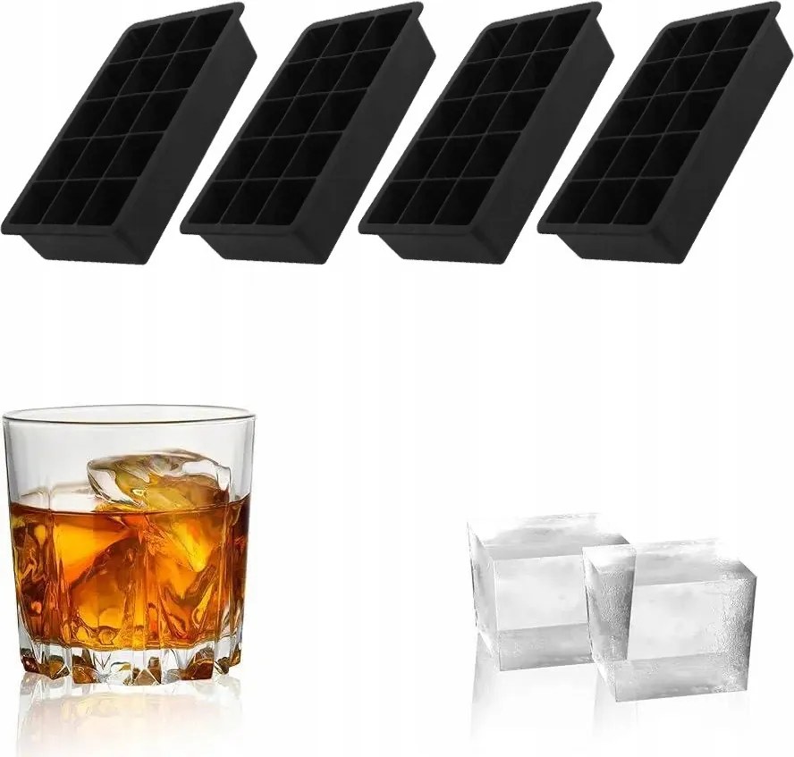 4 Forma Szilikon öntőforma nagy jégkockákhoz nagy jégkockatartó új