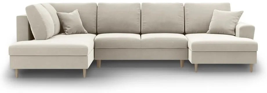 Bézs bársony kinyitható tárolóhelyes sarokkanapé (bal oldali-U alakú) Kyoto – Cosmopolitan Design