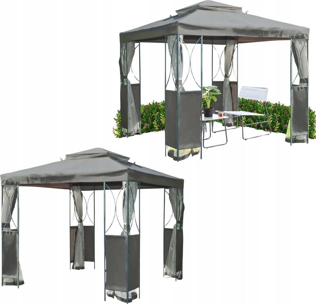 Kerti Party Pavilon Szúnyoghálóval 2,5x2,5x2,7 m Szürke