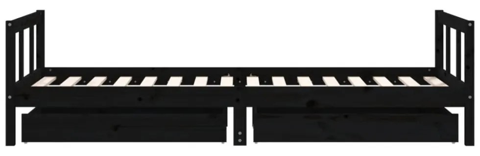 fekete tömör fenyőfa gyerekágykeret fiókokkal 90 x 200 cm