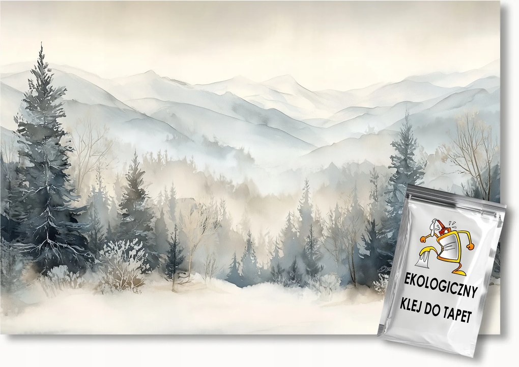 Fotótapéta Flizelina Tájkép Hegyek Erdő Fák Lucfenyő Köd 400x280 ragasztó