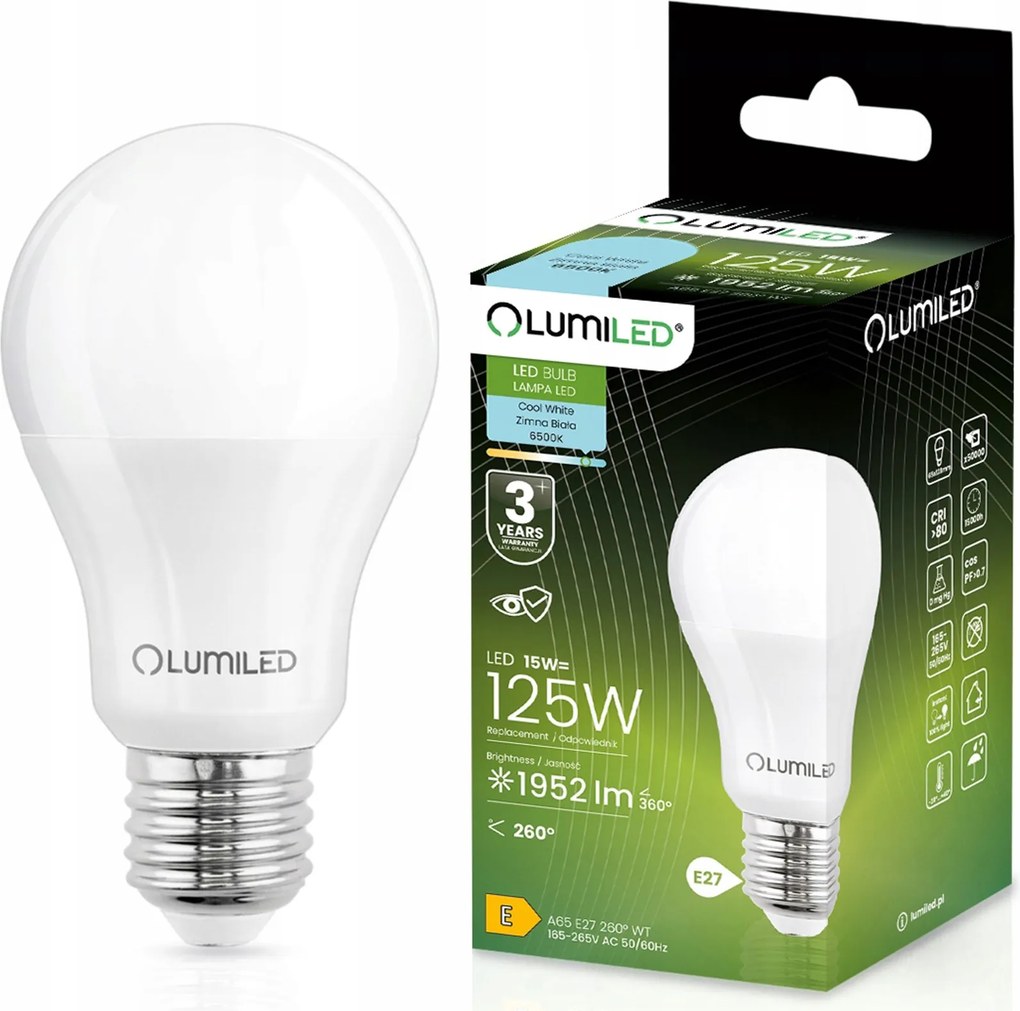 Led izzó E27 A65 15W 125W 1952lm 6500K Hideg 260° Lumiled