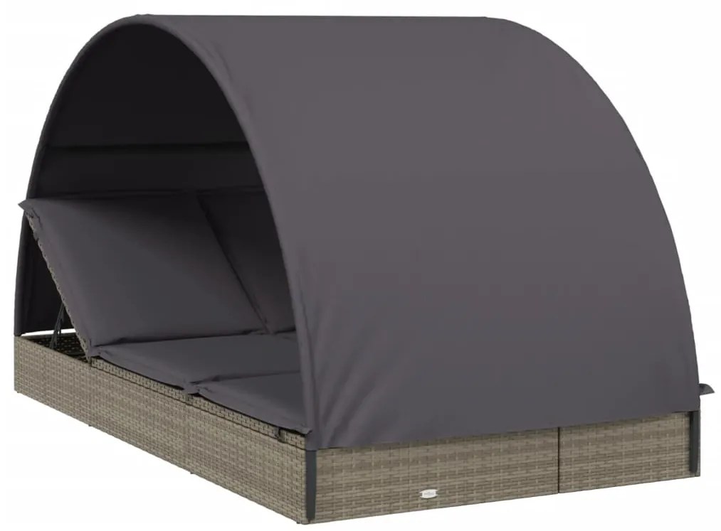 vidaXL 2 személyes szürke polyrattan napágy kerek tetővel 211x112x140