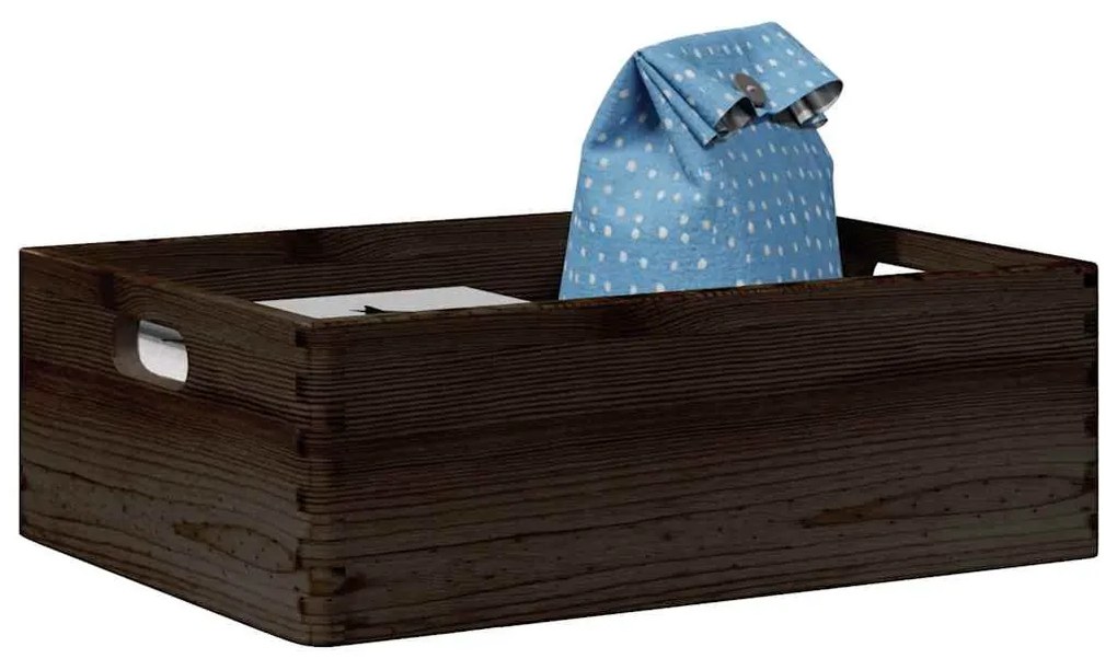 Fa doboz fogantyúkkal fekete 40x30x13 cm tömör fa fenyő