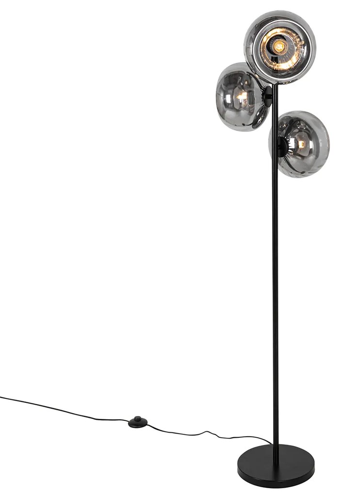 Art Deco állólámpa fekete füstüveggel 3 lámpás - Ayesha
