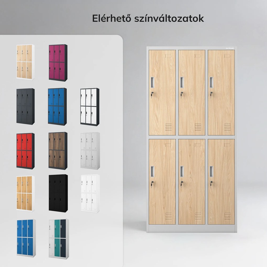 Munkavédelmi öltözőszekrény, 6 ajtós, szürke/sonoma tölgy, 900x1850x450 mm: IGOR Eco Design