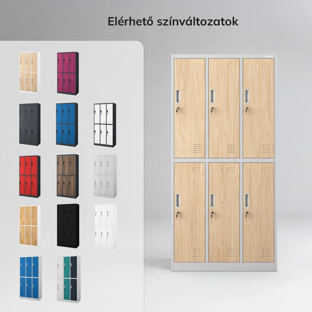 Szürke / Sonoma tölgy színű, 6 ajtós Eco Design IGOR BHP öltözőszekrény, 900 x 1850 x 450 mm
