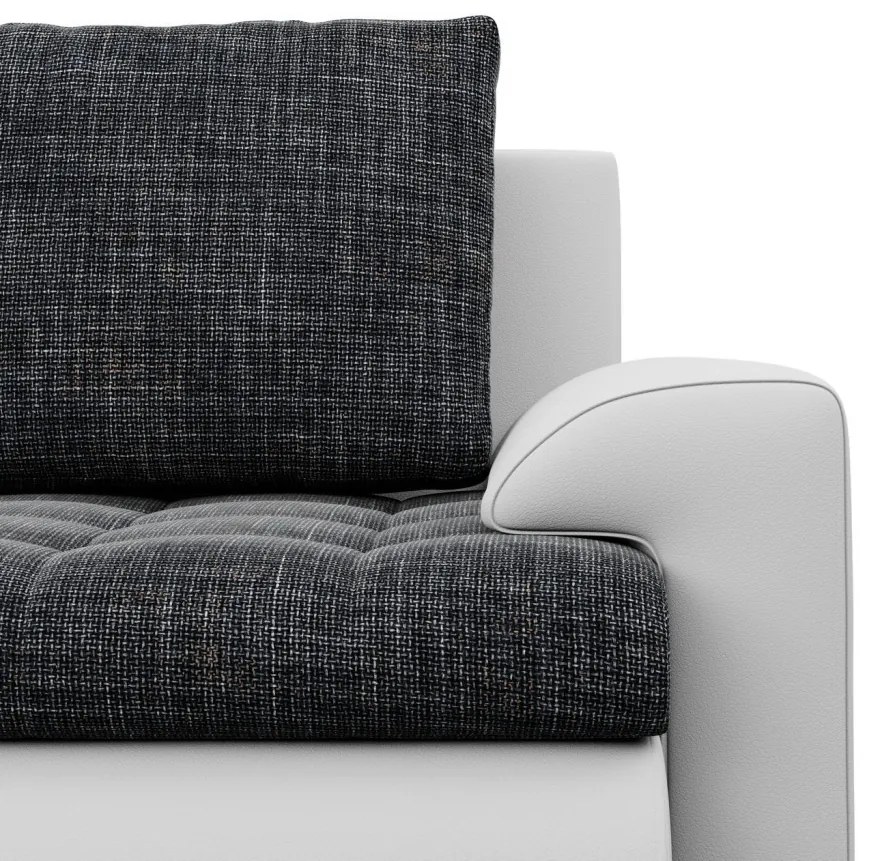 Tokio U alakú sarokkanapé, 3 ágyneműtartóval, fonott + műbőr, univerzális oldal, sötétszürke - fehér