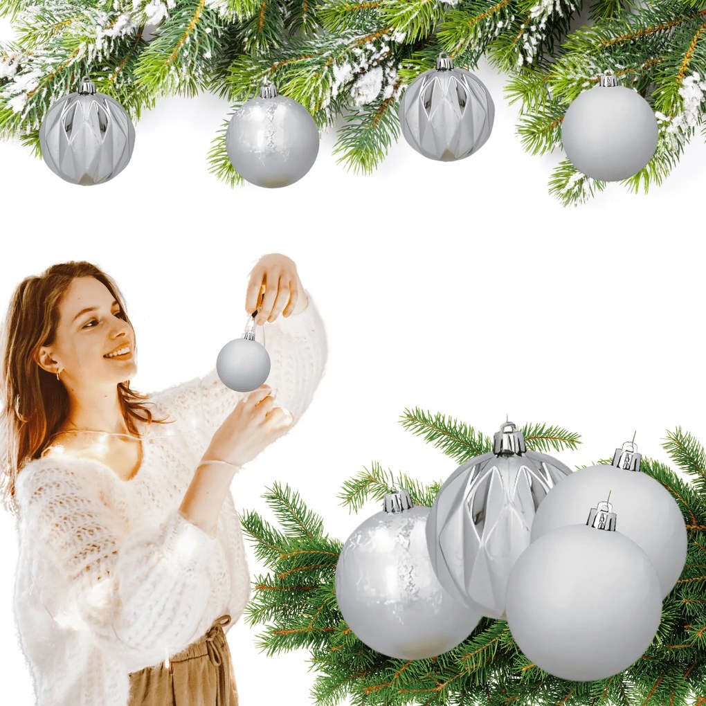 ezüst színű műanyag karácsonyfadísz gömbök Szett, elegáns megjelenés az ünnepi asztalra