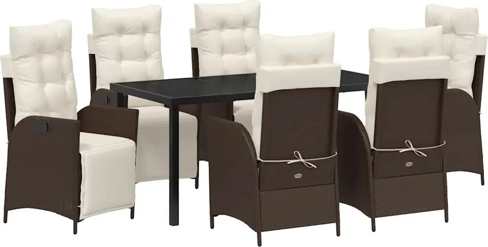 vidaXL Kert étkező szett párnával 7 pcs Barna polirattan