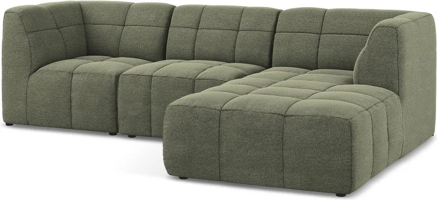 Zöld buklé sarokkanapé (jobb oldali-heverő résszel) Aloha – Makamii