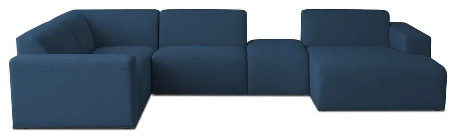 Sötétkék buklé sarokkanapé (U alakú) Roxy – Scandic