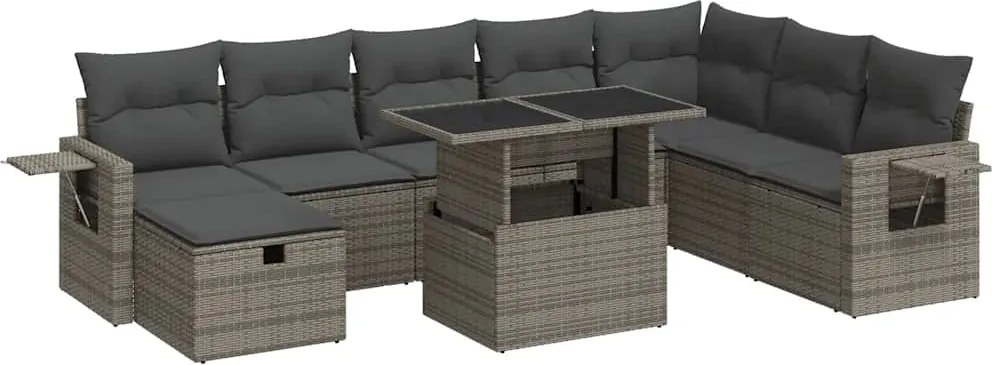 vidaXL 9 részes szürke polyrattan kerti ülőgarnitúra párnákkal
