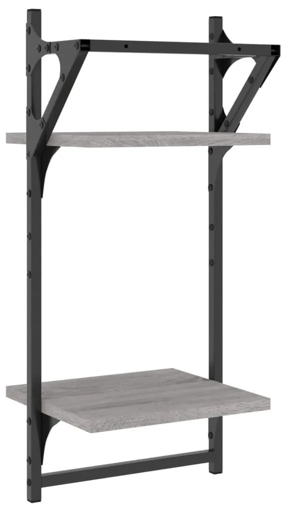 2 db 2 szintes szürke sonoma tölgy falipolc rúddal 30x25x65 cm