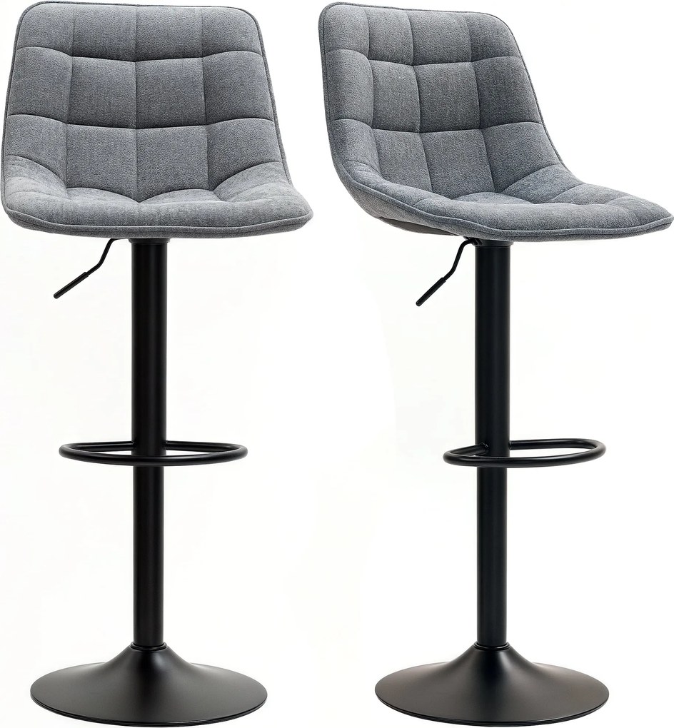 HOMCOM 2 db Bárszék, Kárpitozott Bárszék Hátlappal, Acél Váz, Chenille Hatás, Magasságban Állítható Konyhai Székek Lábpihentetővel 360°-ban Forgó Pult