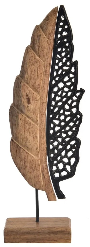 InDecor Fekete mangófa levél talapzaton, 11 x 5 x 35 cm