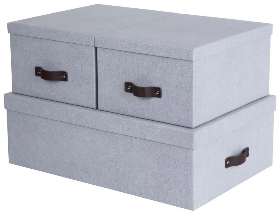 Világosszürke fedeles karton tárolódoboz szett 3 db-os 31x47x15 cm Inge – Bigso Box of Sweden