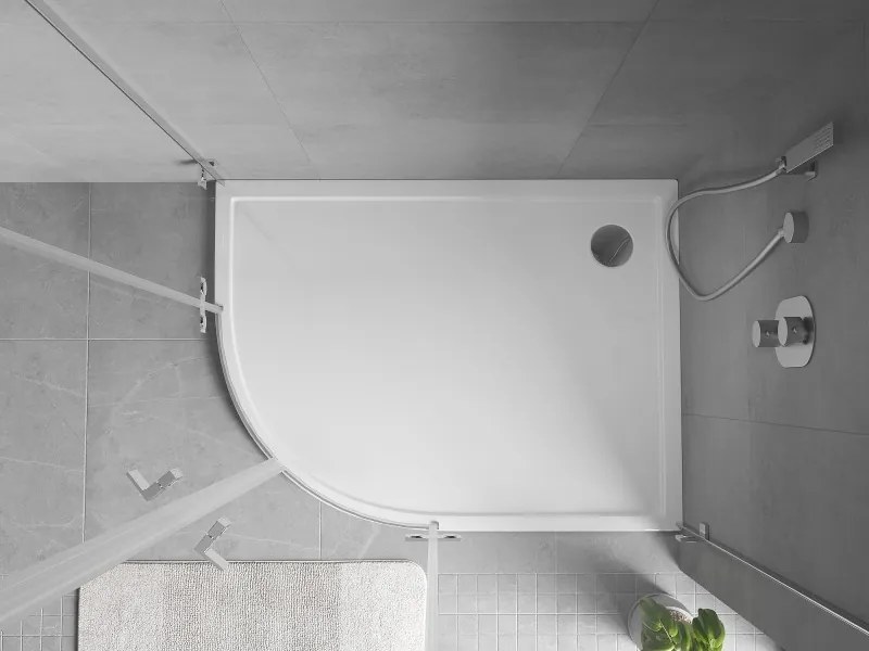 Mexen Flow félköríves aszimmetrikus vékony jobbos zuhanytálca 90 x 80 cm, fehér fényes - 46Q108090R