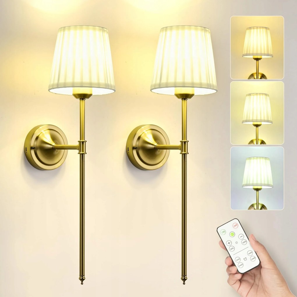 LED-es fali lámpa Akkumulátoros Állítható Távirányítóval Tölthető 2 db