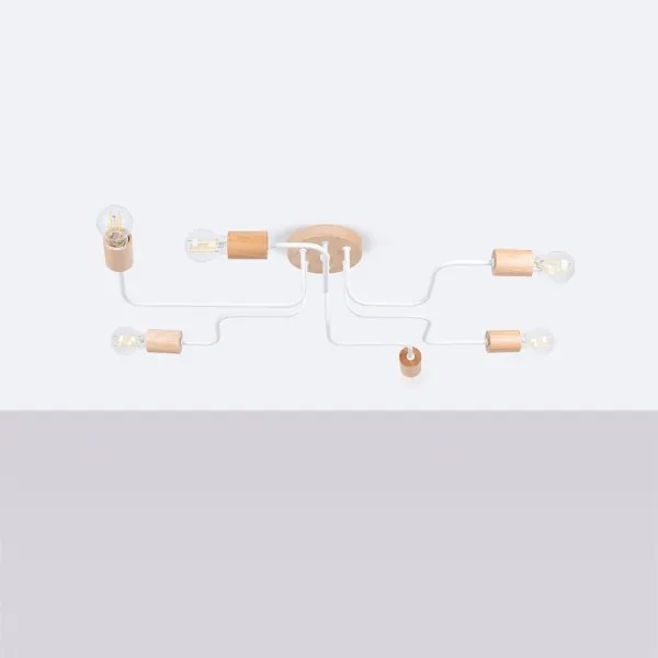 Sollux SL.1666 - Felületre szerelhető csillár TIMBO 6xE27/15W/230V fehér/bézs/bükkfa