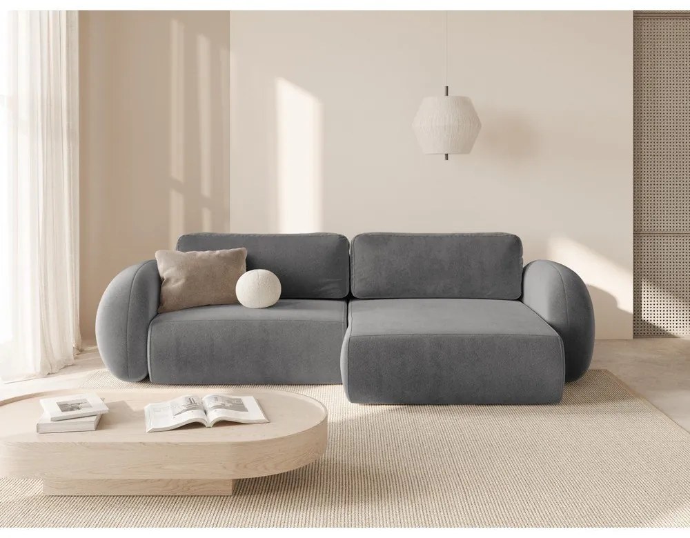 Sötétszürke bársony kinyitható-tárolóhelyes sarokkanapé Tonale – Cosmopolitan Design