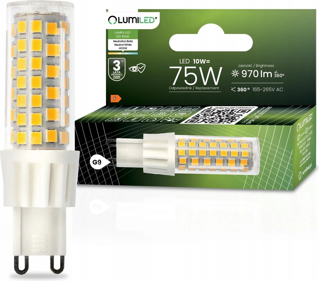 Led izzó G9 Kapszula 10W 75W 970lm 4000K Semleges 360° Lumiled