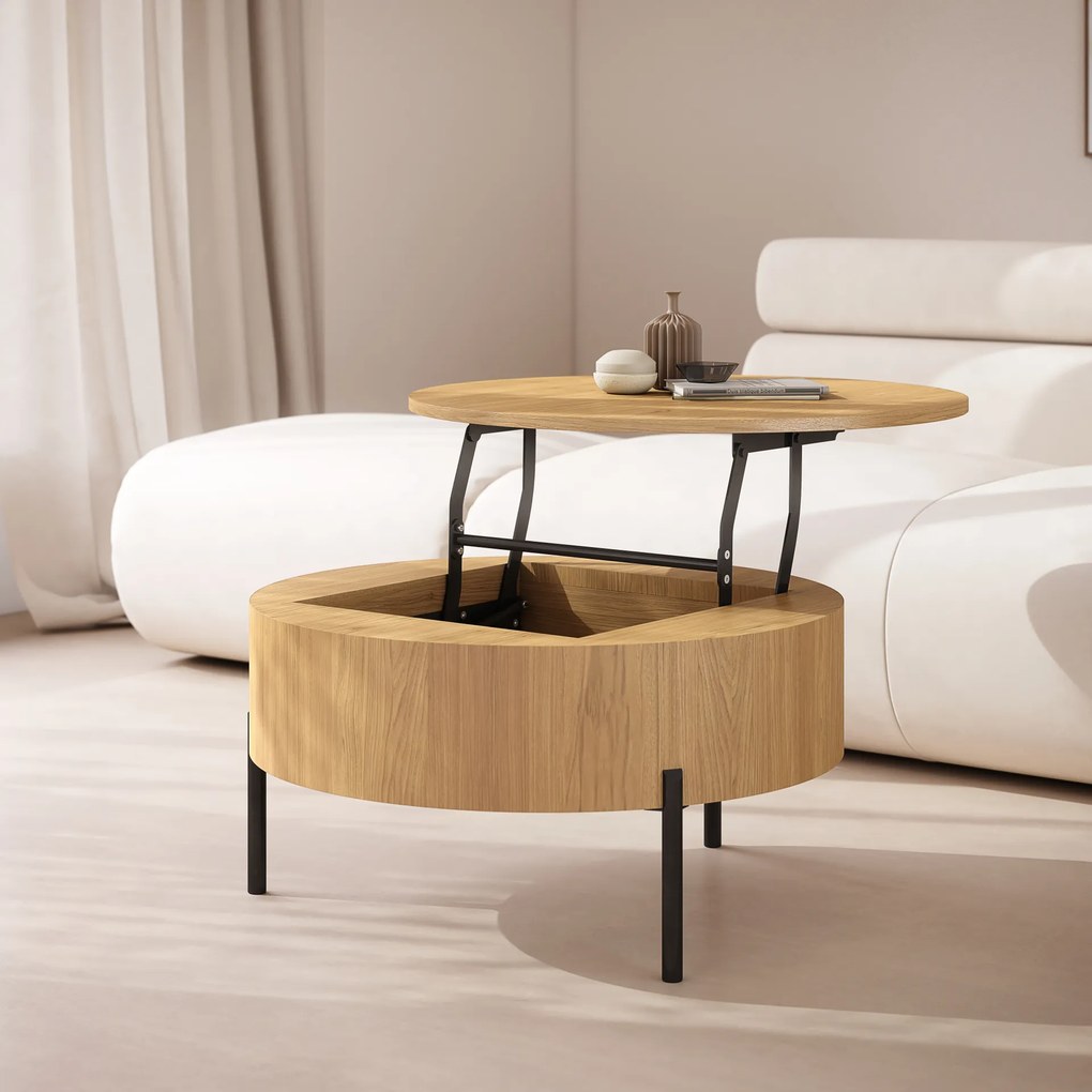 Mazzoni FRIDA Természetes Tölgyfa – MODERN DOHÁNYZÓASZTAL FELHAJTHATÓ LAPPAL ÉS TÁROLÓVAL